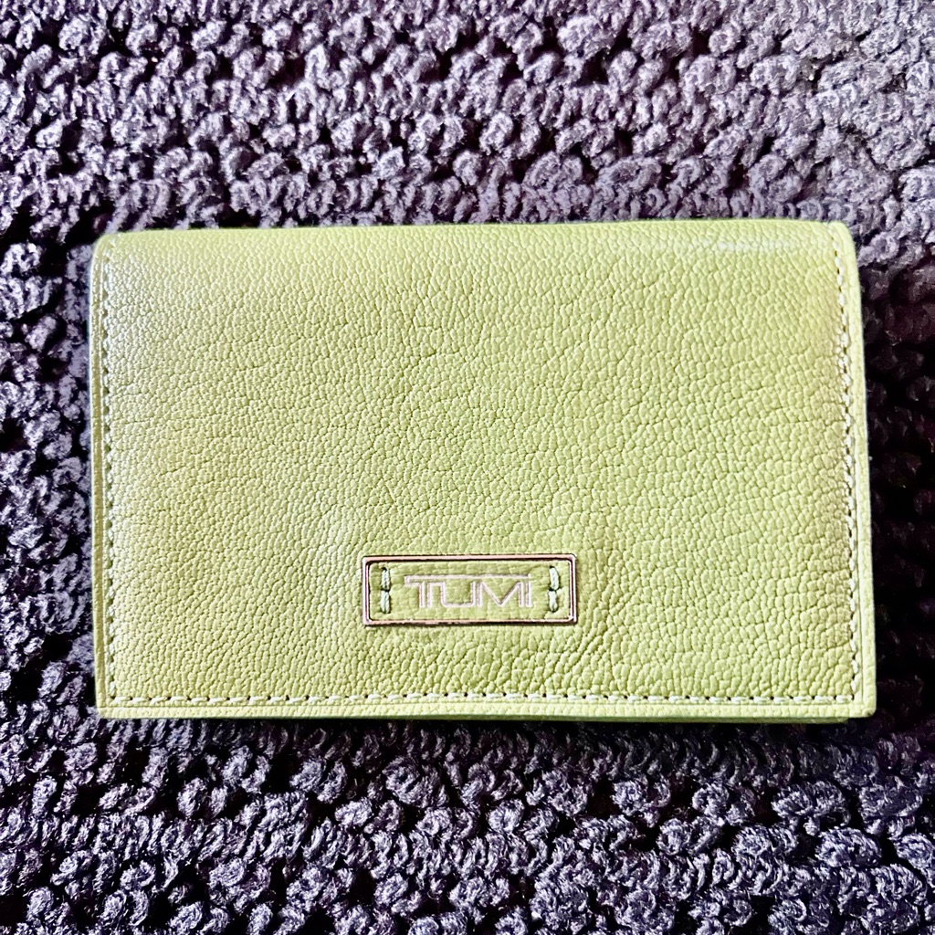 Tumi Lime Green Leather Card Case With Logo Plaque